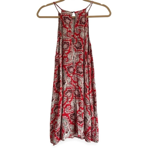American Eagle Paisley Halter Tunic Tank Top Red Flowy Boho Resort Concert M - Picture 11 of 11